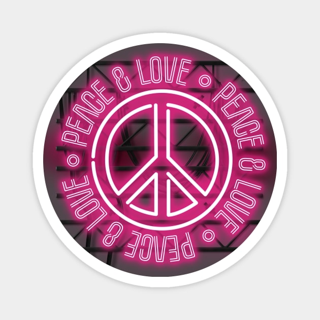 Peace and Love - Pink Neon Symbol Magnet by wholelotofneon